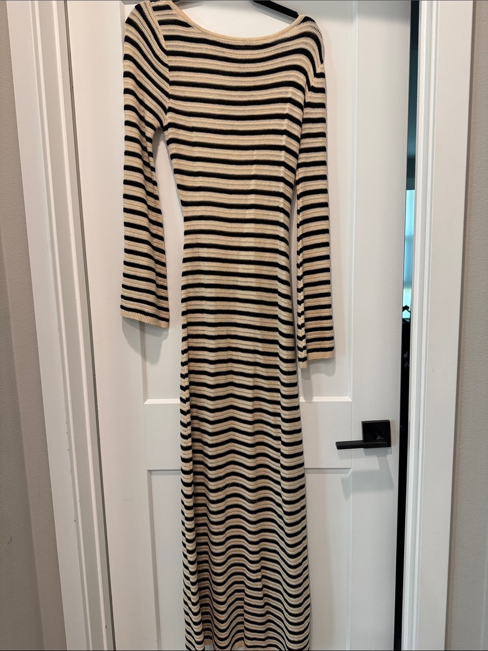 Striped Long Sleeve Maxi Dress in Black and Cream